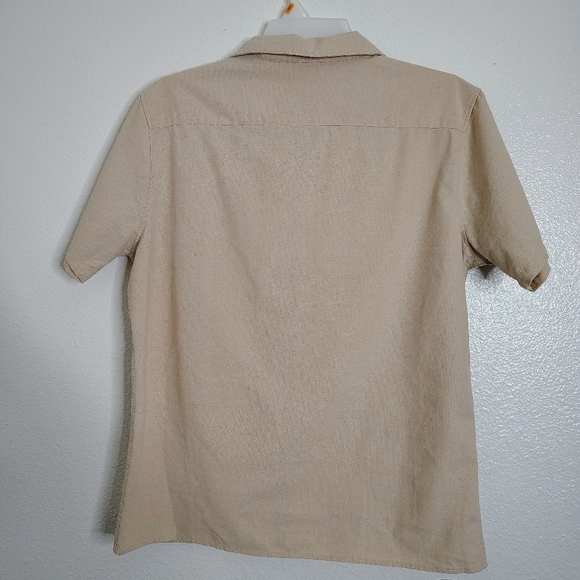 Coofandy Men's Beige Short Sleeve Shirt Linen Blend Sz L Pocket Chest - Picture 12 of 12
